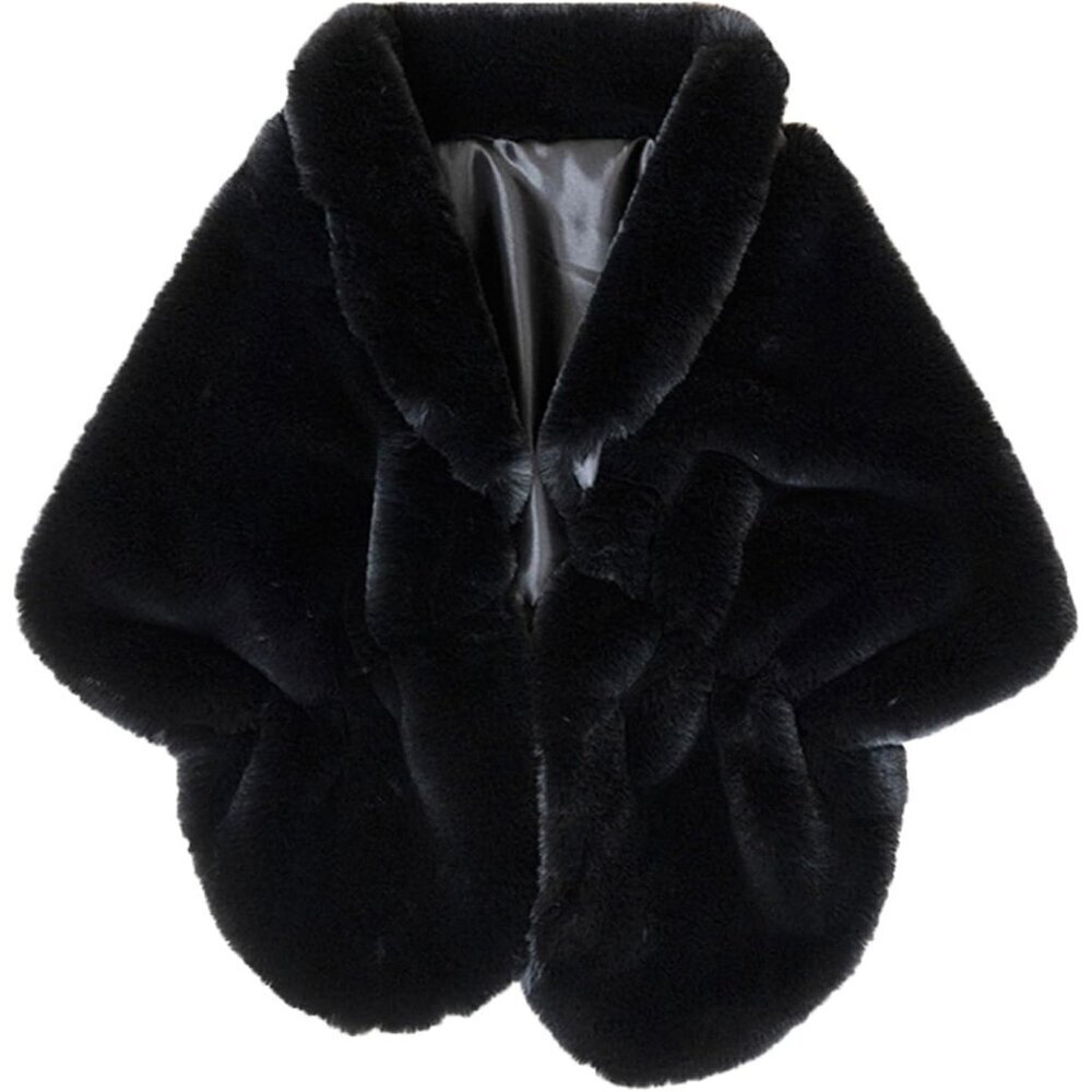🆕 Fashowlife New Faux Fur Cloak Shawl Women Black Scarf Warm Wrap Stole Shrug